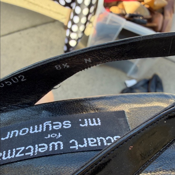 Stuart Weitzman Black and Cream Patterned Wedges - Picture 4 of 4